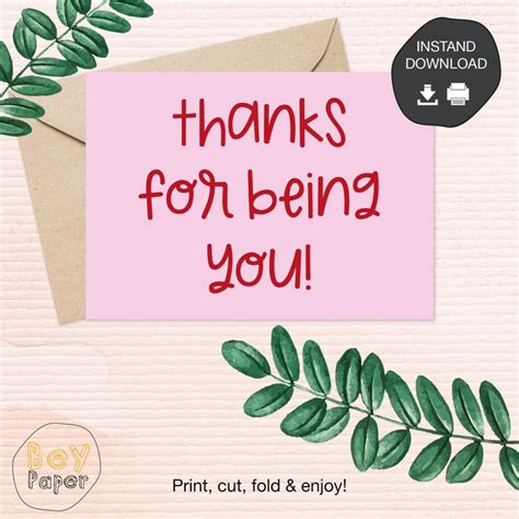 Printable Thank You Card Instant Download Greeting Card Downloadable