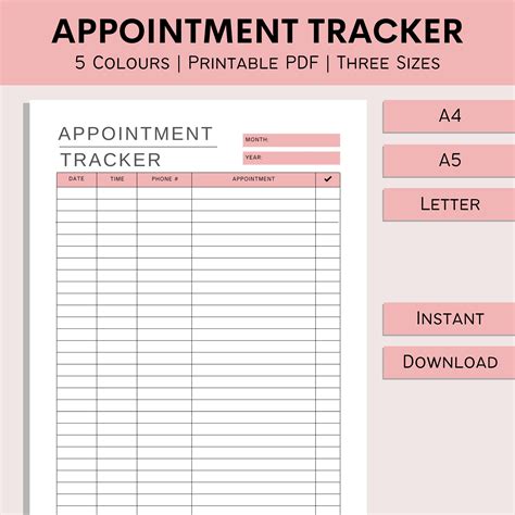 Appointment Tracker Appointment Organiser Client Log Printable