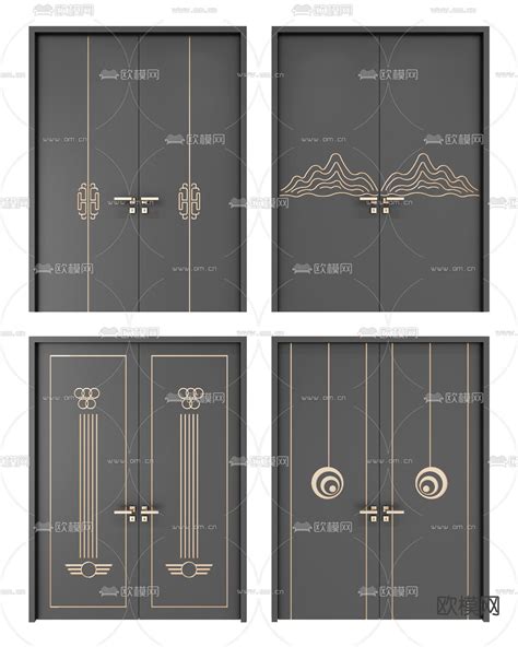 新中式入户双开大门3d模型下载id116117273dmax免费模型 欧模网