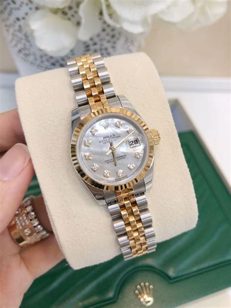 Rolex Ladies Date Just Yellow Gold Steel Mother Of Pearl Face Diamond