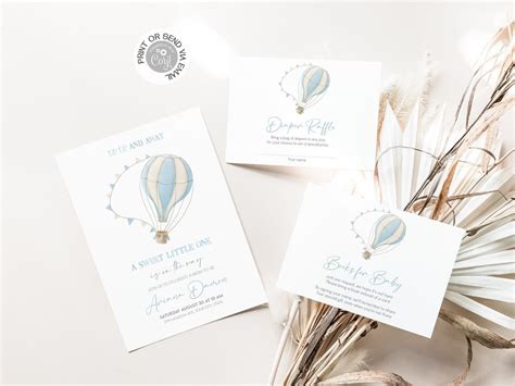 Blue Hot Air Balloon Shower Invitation Editable Air Balloon Theme Birthday Printable Baby