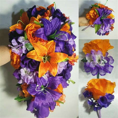 Purple Orange Lavender Rose Tiger Lily Bridal Wedding Bouquet