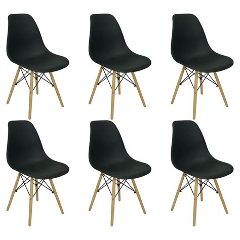 Kit Cadeiras Charles Eames Eiffel Wood Design Branca Preta Cinza