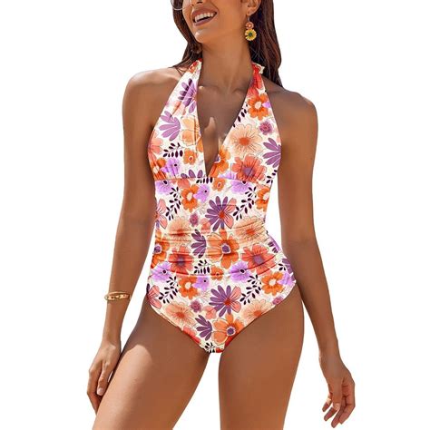 Generic 2025 New Swimsuit One Piece Stitching Sexy Deep V Bikini Solid Color Drawstring Ruffle