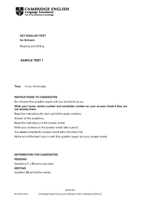 Key English Test Ket Grammar Practice Test From 6