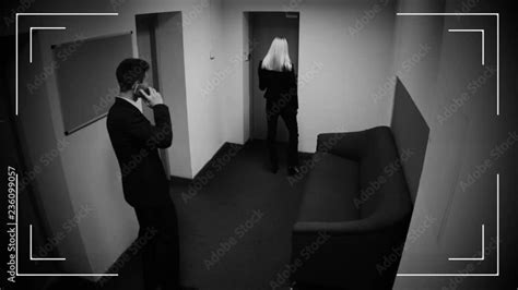 Woman Refusing Mans Touches Sexual Harassment At Work Cctv Camera Effect Stock ビデオ Adobe Stock