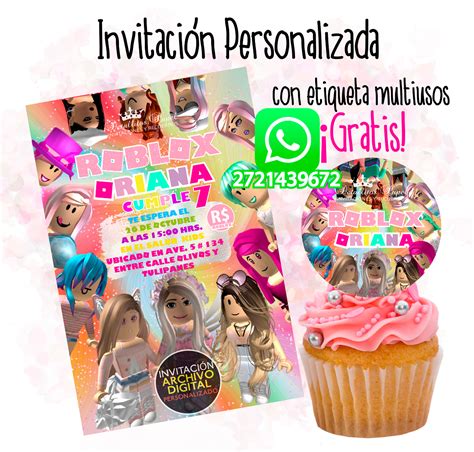 Invitación Roblox Niña Multicolor Invitaciones digitales