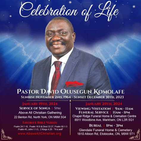 Celebration Of Life Pastor David Olusegun Komolafe — Above All