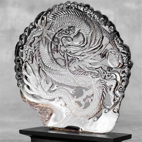 Mother Of Pearl Shell On A Custom Stand Dragon Carving Sea Shell