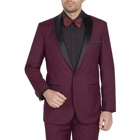 Mens 1 Button Black And Burgundy ~ Wine Tuxedo Peak Lapel S