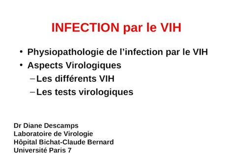 PPT INFECTION Par Le VIH Physiopathologie De Linfection Par Le VIH