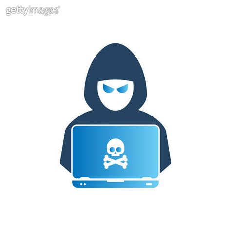 Hacker At Laptop Icon Flat Illustration Of Hacker At Laptop Vector