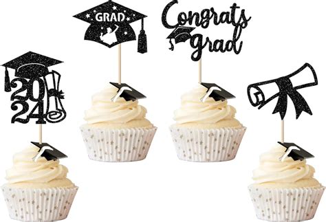 Amazon Rsstarxi Pack Graduation Cupcake Toppers Glitter