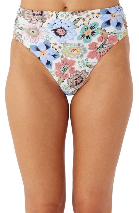 O Neill Talitha Floral High Cut Bikini Bottoms Vanilla Editorialist