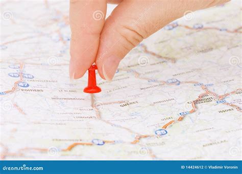 Red Pushpin Marking A Location Stock Photo Image Of Location Hand