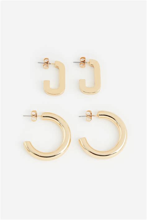 2 Pairs Hoop Earrings Gold Colored Ladies Handm Us