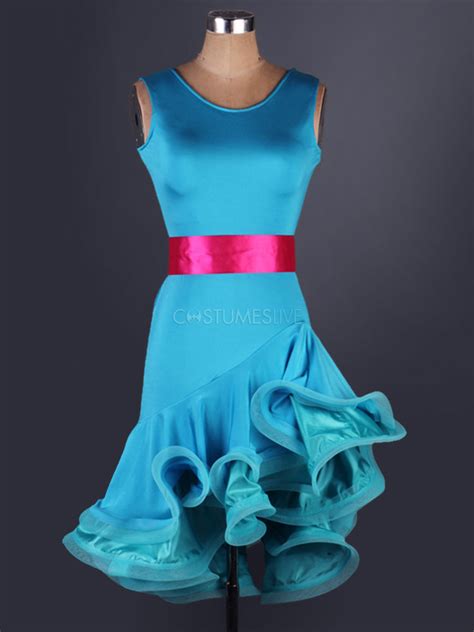 Latin Dance Costume Organza Round Neck Sleeveless Two Tone Irregular ...