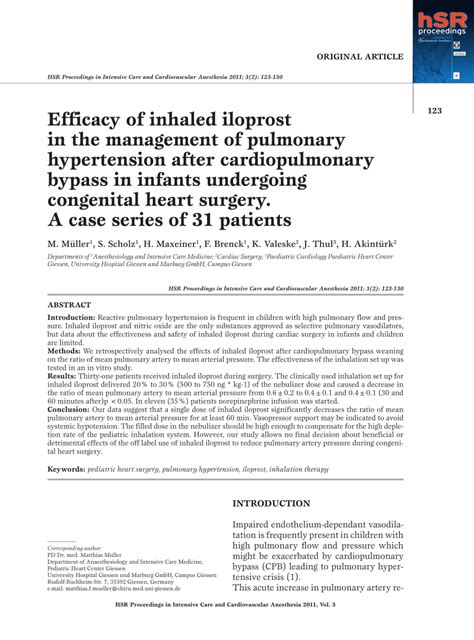 (PDF) Efficacy of inhaled iloprost in the management of pulmonary ...