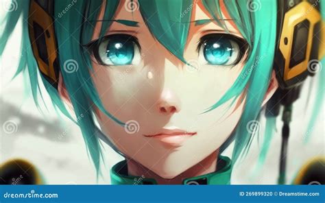 Anime Girl with Green Eyes a Stock Illustration - Illustration of ...