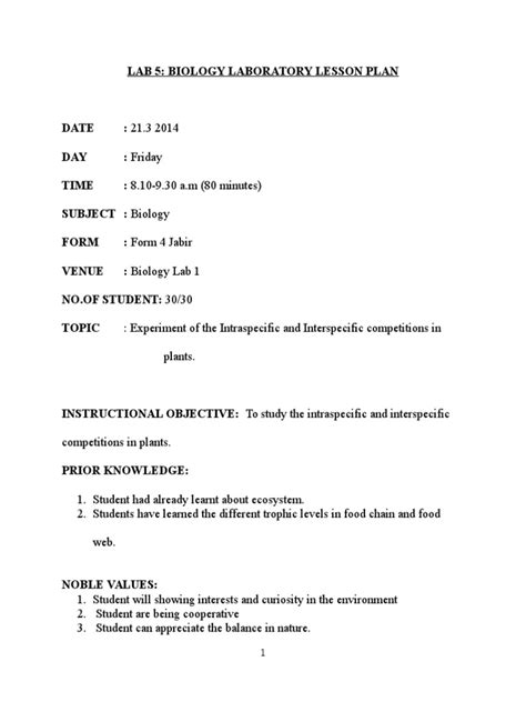 Chemistry Laboratory Lesson Plan Seedling Lesson Plan