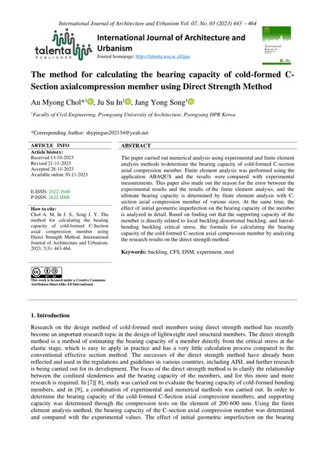 Pdf The Method For Calculating The Bearing Capacity Of Cold Formed C