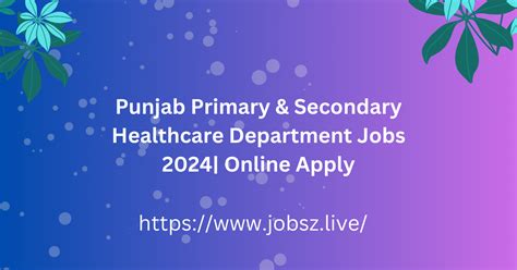 Punjab Primary Secondary Healthcare Department Jobs 2024 Online