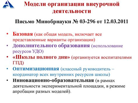 Внеурочная деятельность. Модели организации внеурочной деятельности ...
