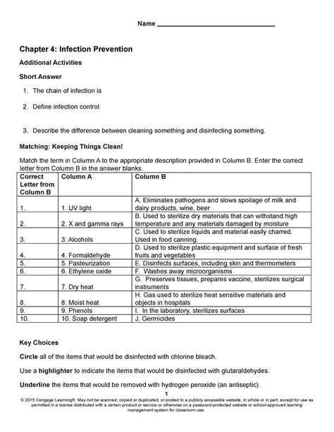 Ch04 Additional Activities Name Chapter 4 Infection Prevention Additional Activities Short