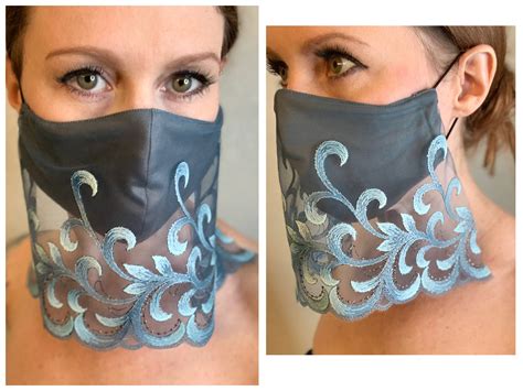 Joli Voile Bleu De Masque De Visage De Dentelle Ply Avec La Etsy