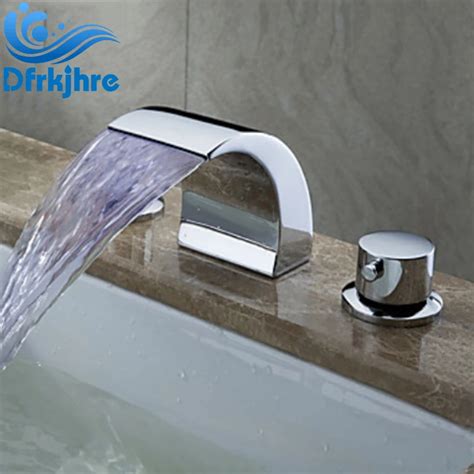 Bathroom LED Chrome Basin Sink Faucet Hot And Cold Water Mixer Tap Deck Mounted Faucets