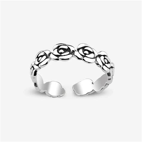 Oxidized Silver Love Unity Blooming Rose Toe Ring Whole Sale 925 Silver