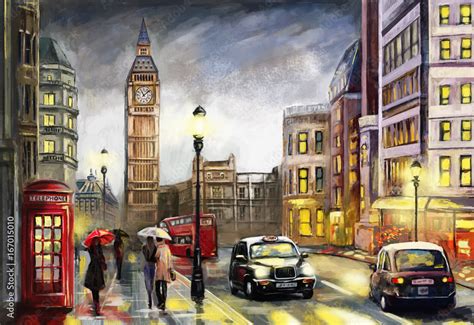 Oil Painting On Canvas Street View Of London Artwork Big Ben Couple