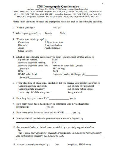 19 Demographic Questionnaire Templates In Pdf Microsoft Word Free