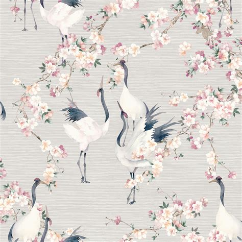 Blossom Crane Natural/Pink Wallpaper – Arthouse