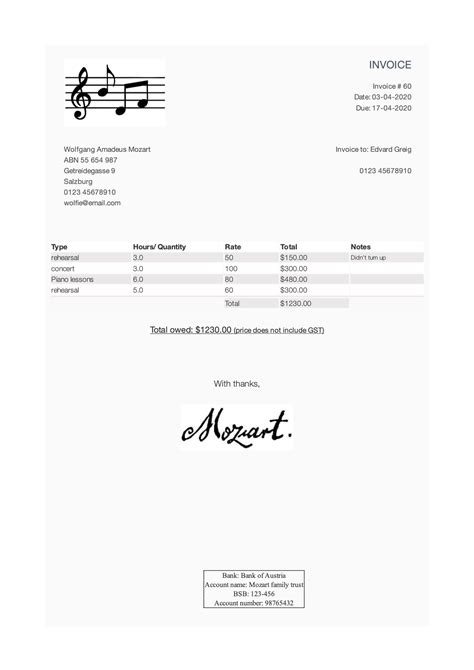 Sample Invoice With Signature