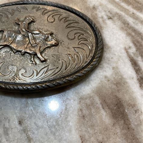 Vintage Bull Riding Cowboy Belt Buckle Medal Gem