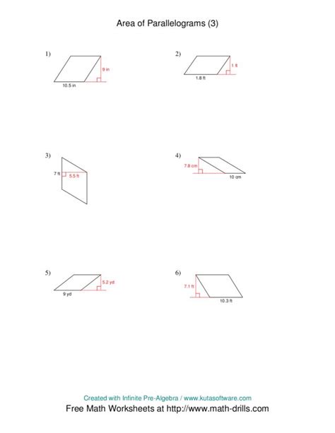 Area Of A Parallelogram Worksheets