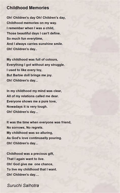 Poems About Memories Of Childhood