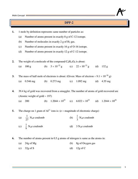 SOLUTION: Mole concept | mole concept DPP | fundamental of mole concept ...