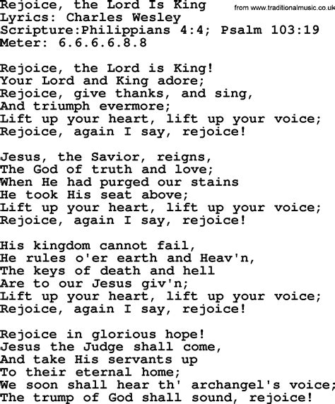 Good Old Hymns Rejoice The Lord Is King Lyrics Sheetmusic Midi