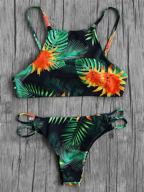 Tropical Print Ladder Cutout Bikini Set SheIn Sheinside