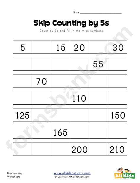 Skip Counting By 5s Math Worksheet Printable Pdf Download ...