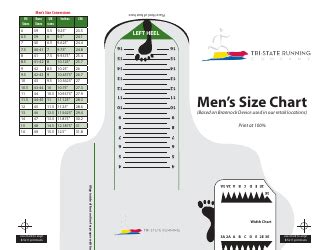 Men's Foot Size Chart Download Printable PDF | Templateroller