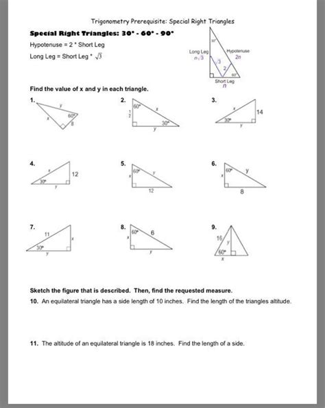 Free 30 60 90 triangle worksheet with answers, Download Free 30 60 90 ...