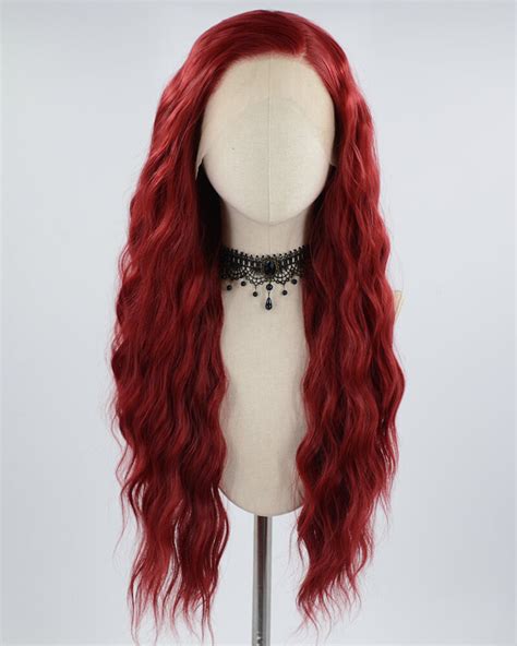 Wine Red Long Curly Synthetic Lace Front Wig Ww588 Weekendwigs