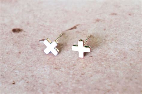 Swiss Cross Stud Earringsrose Gold Stainless Steel For Sensitive Skin