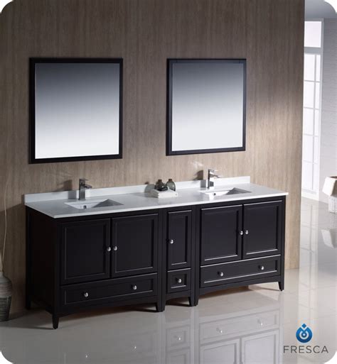 84 Espresso Traditional Double Sink Bathroom Vanity With Top Sink Faucet And Linen Cabinet Option