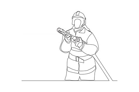 Single Continuous Line Drawing Male Firefighter Vector Illustration