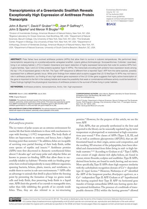 PDF Transcriptomics Of A Greenlandic Snailfish Reveals Exceptionally