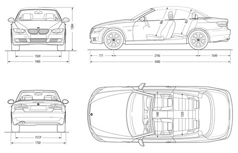 BMW 3-Series E93 2007 Blueprint - Download free blueprint for 3D modeling